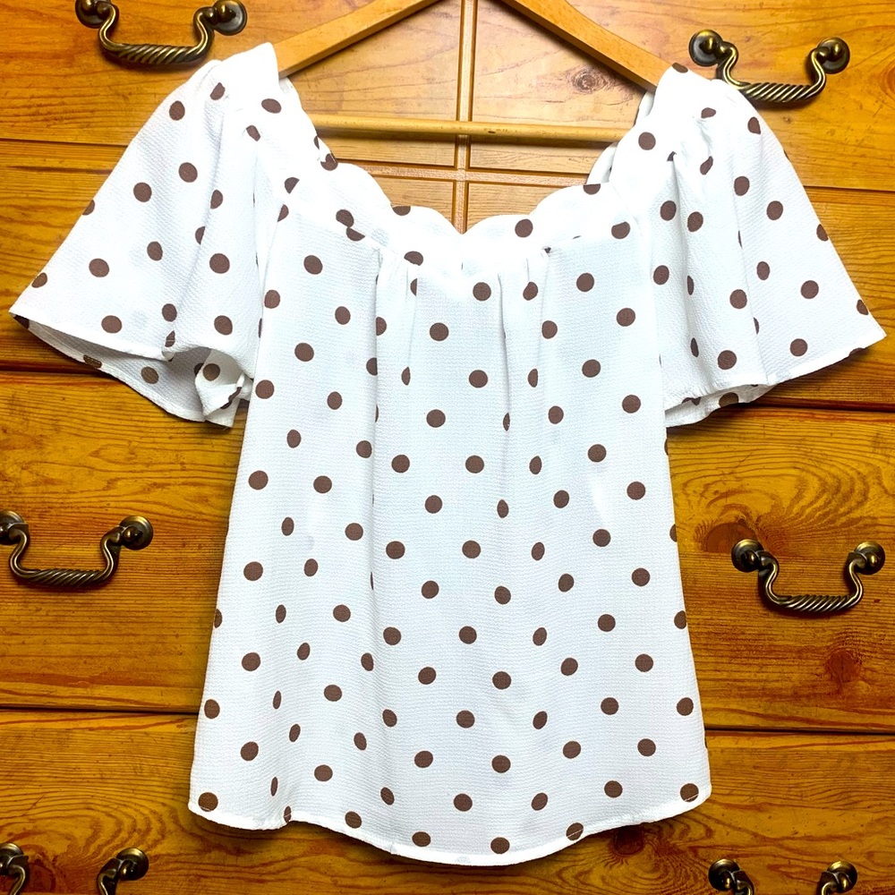 NWOT✨MONTEAU Polka Dot Short Sleeve Blouse